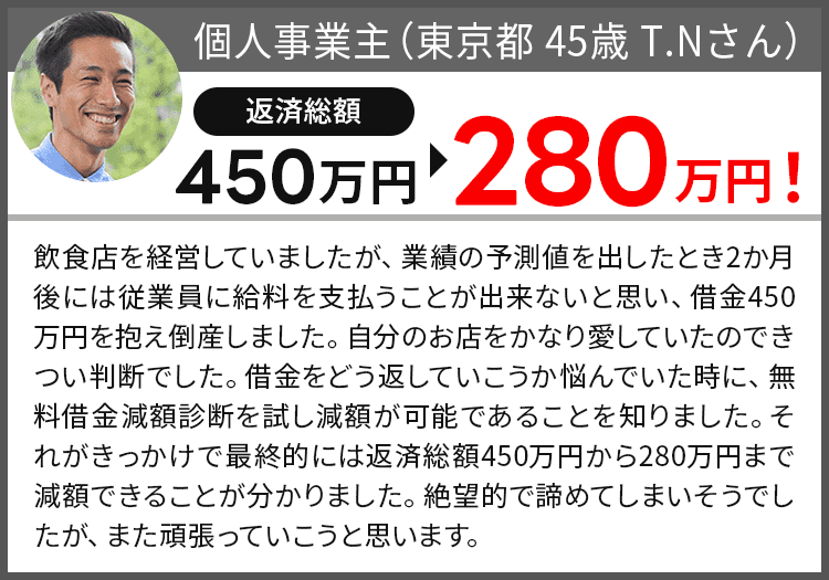 借金が450万円から280万円になりました!